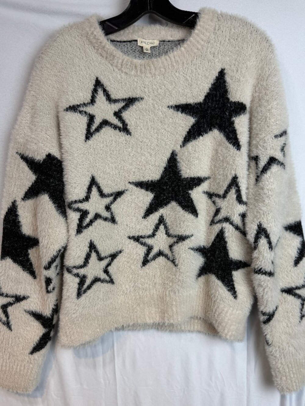 Anthropologie Pilcro Patterned Eyelash Sweater Women’s Medium Cream Black Stars